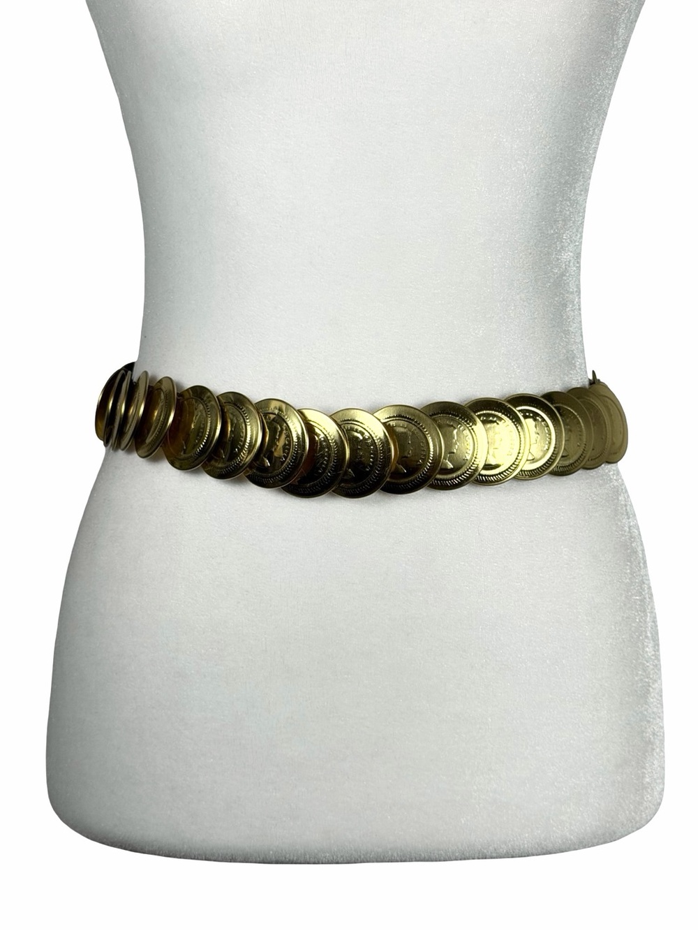 Women’s VINTAGE Gold Coin Link Elastic Waist Belt Size Large XL 26.5”-38”